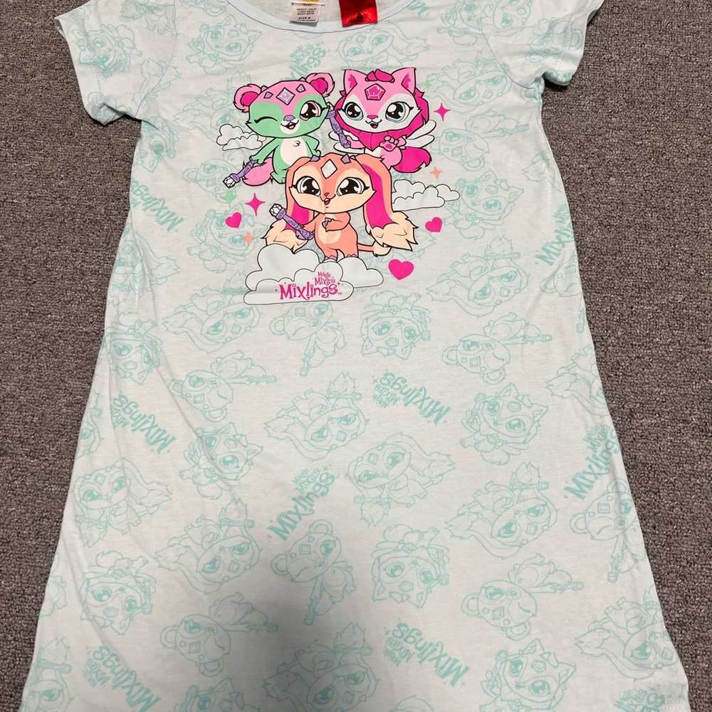 Mixlings Kids Nightgown - White with Pink and Green